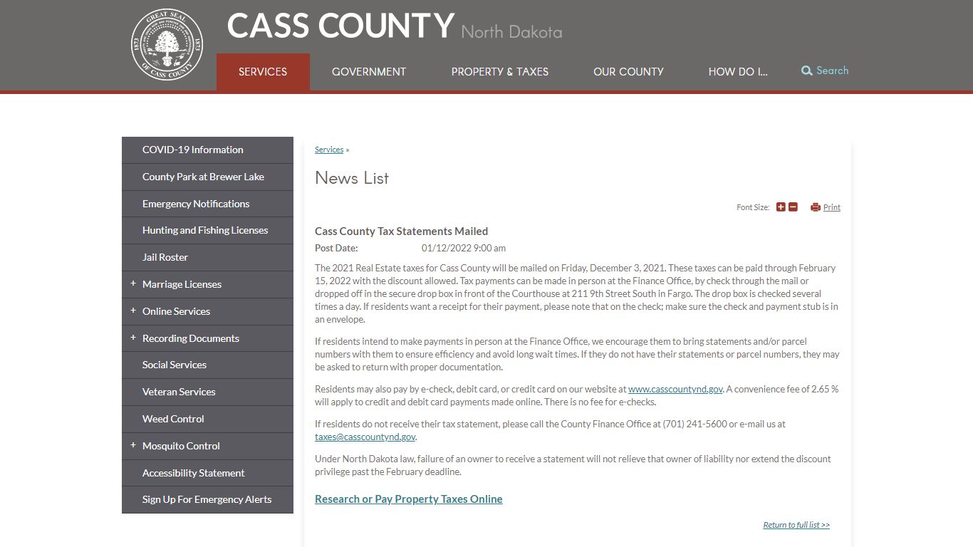 News List | Cass County, ND